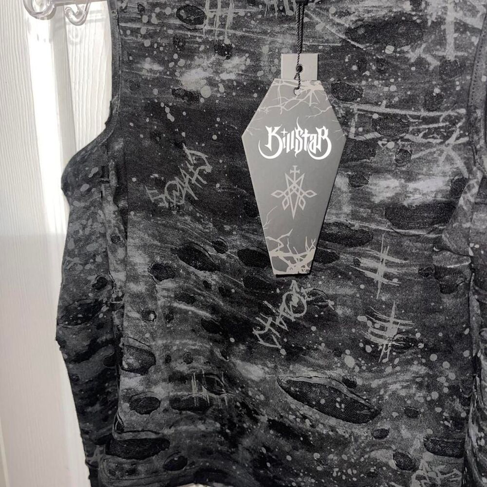 Killstar Women's Cold Shoulder Shredded Top Size XS